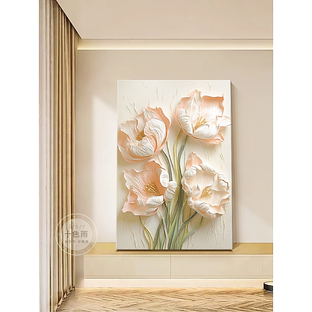 (พร้อมกรอบ) Nordic Simple Flowers White Floral Rose Tulip Butterfly Canvas Painting Prints รูปภาพ