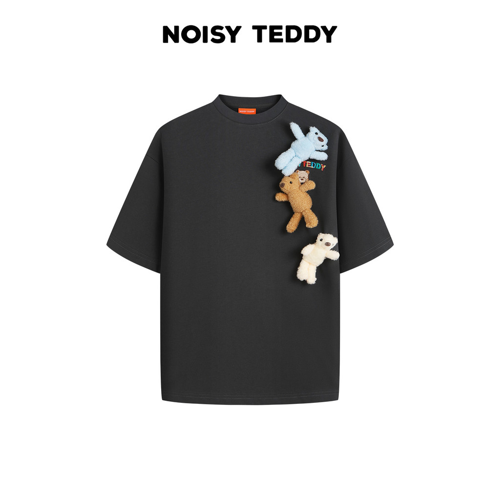นอย TEDDY ผู้ชายผู้หญิงสไตล์เดียวกัน 26 ฤดูร้อนสไตล์ใหม่น่ารักสามสีสามมิติหมีรอบคอเสื้อสวมหัวแขนสั้นเสื้อยืด