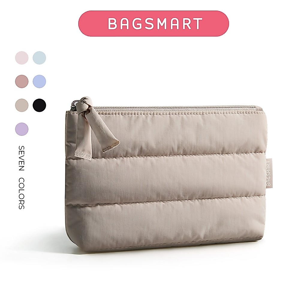BAGSMART กระเป๋าแต่งหน้าขนาดเล็ก, กระเป๋าเครื่องสําอางแบบพกพาพองพร้อมซิปเสน่ห์, กระเป๋าเดินทางกันน้ําสําหรับผู้หญิง