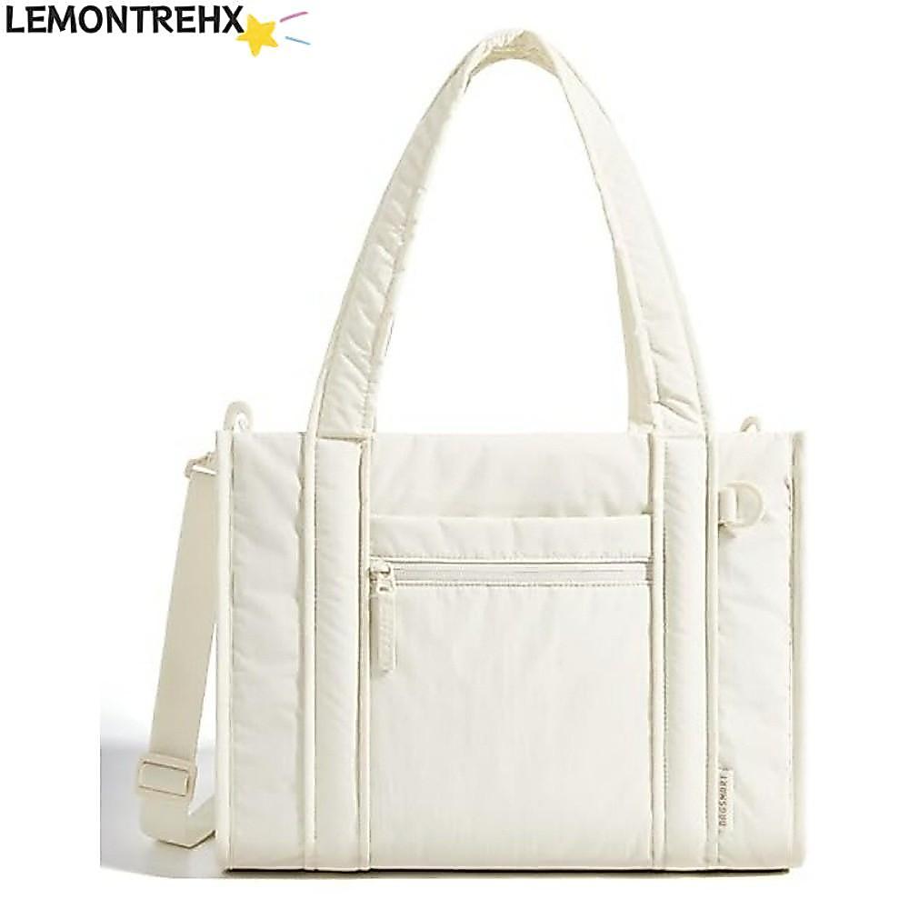 LEMONTREAL Puffer Tote ไนลอนหลายช่องความจุใหญ่ กระเป๋าถือพอง Quilted Crossbody สําหรับโรงเรียน