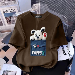 Y-T🔥พร้อมส่ง เสื้อยืด oversize ผ้าฟอกวินเทจ ผ้าฝ้ายแท้ใส่สบาย ไม่แตกเมื่อซัก ลาย "Pocket puppy"