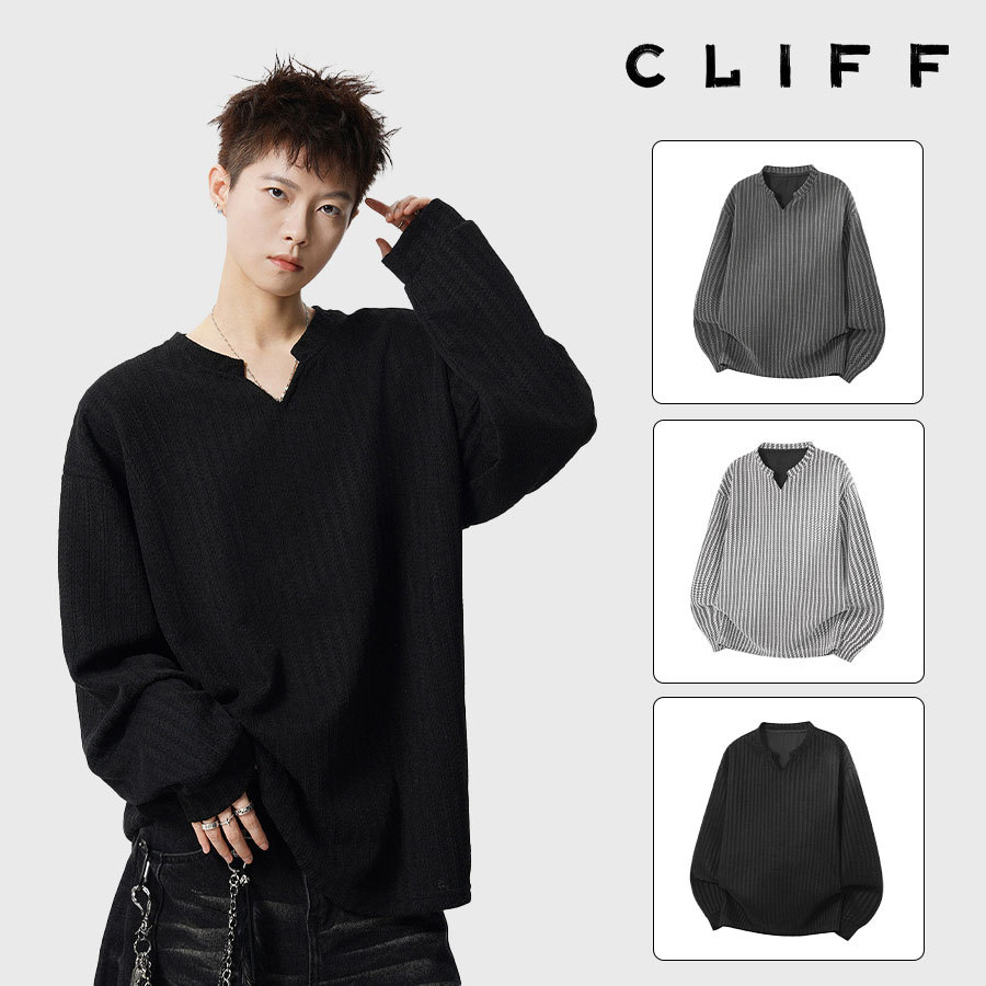 CLIFF เสื้อแขนยาวลายฮาวน์ทูธรุ่นใหม่ คอวี เสื้อท็อปในผู้ชาย แฟชั่นฮิตสไตล์ลำลอง จับคู่ง่าย รองรับCOD