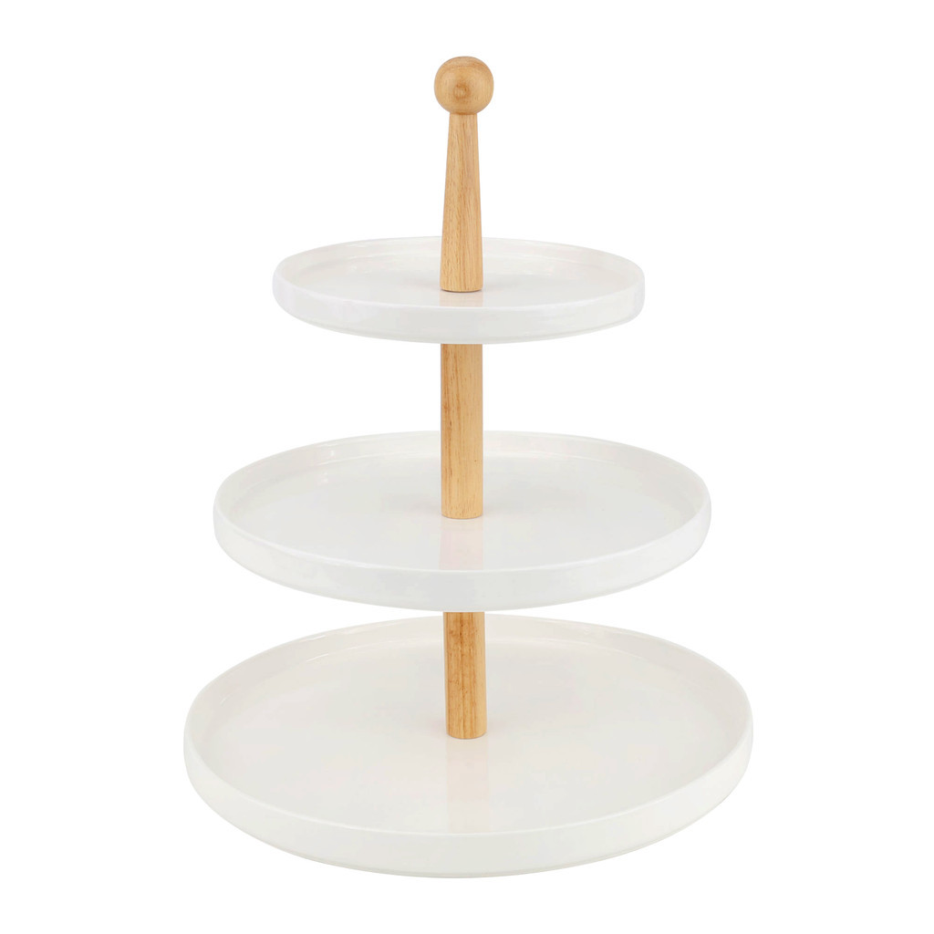 KASSA HOME ชั้นวางขนมทรงกลม 3 ชั้น (แกนไม้) KASSE HOME รุ่น YG19-028 สีครีม