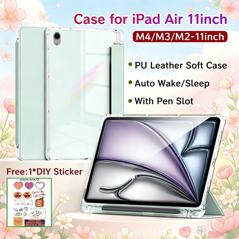 เคสสําหรับ iPad Air 11 นิ้ว M4 / M3 พร้อมช่องเสียบปากกาเคสแม่เหล็กด้านหลังโปร่งใสสําหรับ iPad Air 11