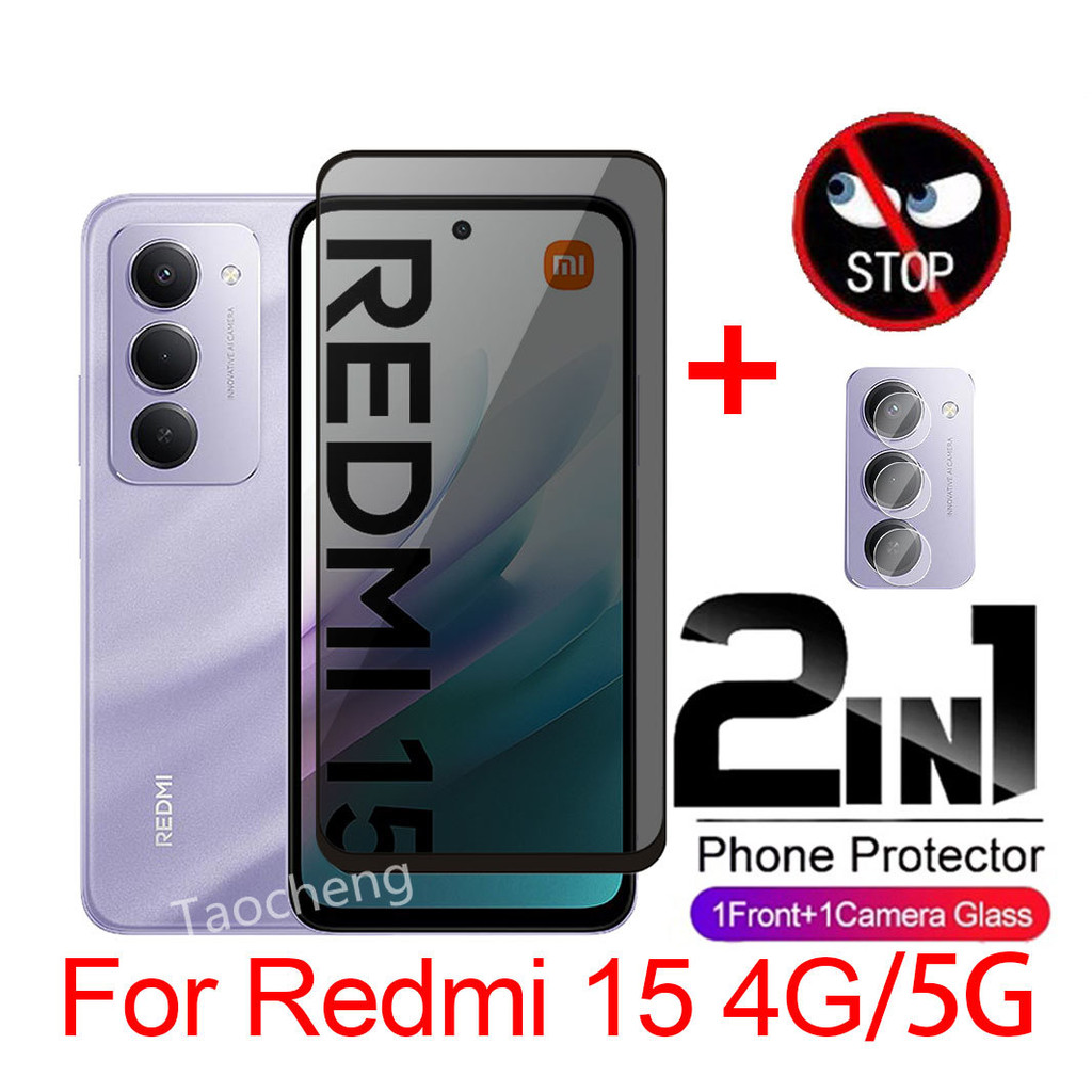 ความเป็นส่วนตัวหน้าจอฟิล์มสําหรับRedmi 15 4G 5G 2025 Full Coverกาวส่วนตัวกระจกนิรภัยป้องกันAnti Peepingเลนส์Protectorแก้วCame