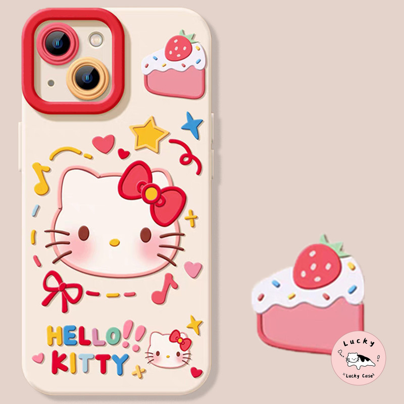 เคสไอโฟน 11 การ์ตูนคิตตี้แมวสีแดงโบว์โบว์ สำหรับ IPhone 7Plus 12 16 14 13 11 15 Pro Max XR 8 7 16 14 15 Plus X XS Max SE