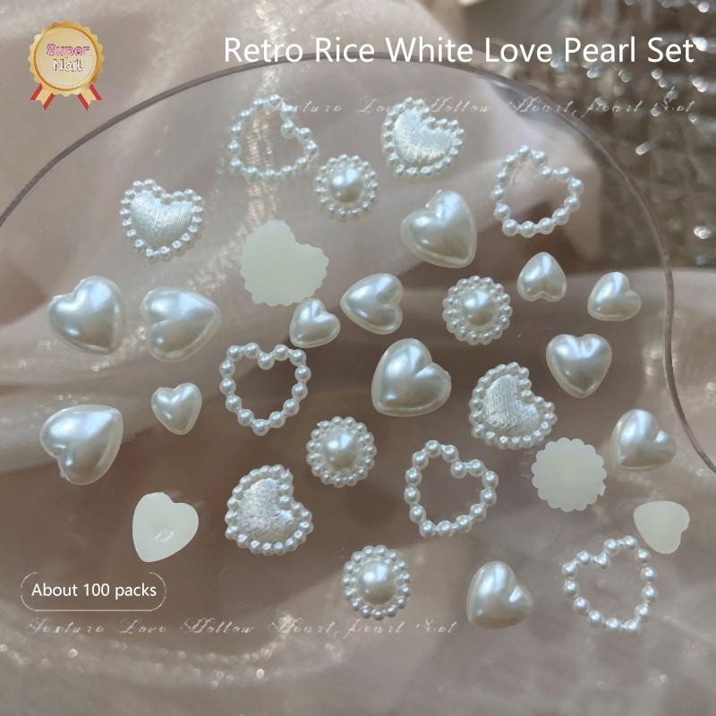 Flth พลอยเทียม ไข่มุก รูปหัวใจ 3D คละแบบ สําหรับตกแต่งเล็บ 100 ชิ้น ต่อถุง - รูปที่ 2