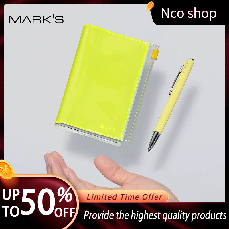 ประเทศไทย MARKS EDiT Pocket Checkered Notebook Notepad Handbook Zipper Bag PVC Cover B7 Size