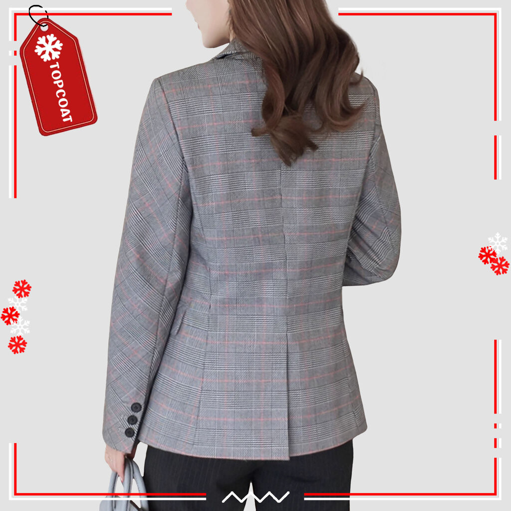 เสื้อสูทเบลเซอร์หญิง ลายสก็อต ผ้าไม่หนา ซํบในทั้งตัว ใส่สบาย - รูปที่ 3