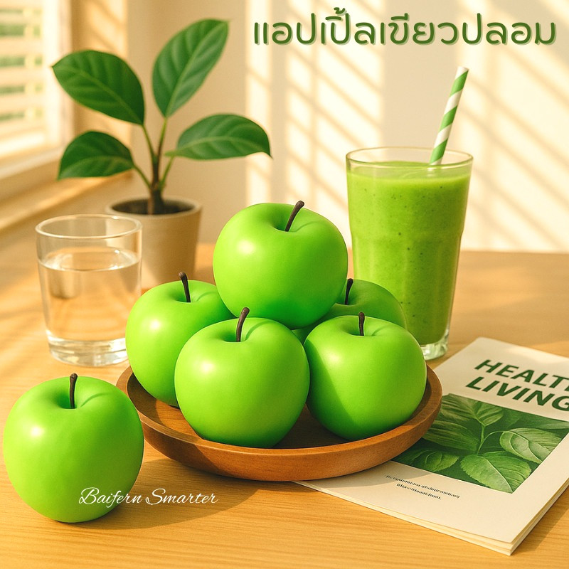 แอปเปิ้ลเขียวปลอม ของแต่งคาเฟ่ ร้านอาหาร พร็อพถ่ายรูป ถ่ายโฆษณา ผลไม้ปลอมเหมือนจริง สินค้าพร้อมส่งจากไทย