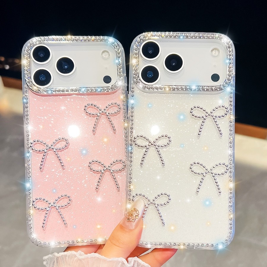 Shining Bow Bright Diamond Shiny Case สําหรับ iPhone 16E 16 17 Air 15 14 13 Pro Max 16 Plus Glitter Cover