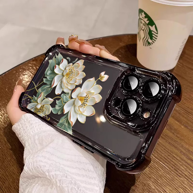 3 in1 Lotus สําหรับ Oppo Reno 10 10pro 9 9pro1111f 11pro 12 12pro12f เคสโทรศัพท์ Soft Anti fall กรณี