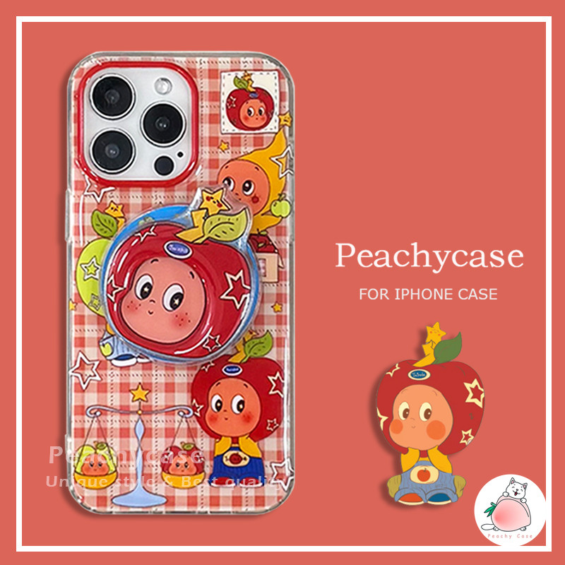 น่ารัก Apple Twinkle Boy Kickstand สีแดงลายสก๊อตลายเคสโทรศัพท์สําหรับ iPhone 17 16 15 14 13 Pro Max 16promax กันกระแทก Hard IMD Magnetic Mobile Shell