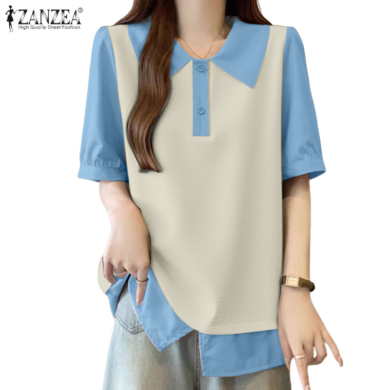 ZANZEA เสื้อเชิ้ตแขนระบายอากาศดี ลายคอปกโปโล สไตล์เกาหลี เหมาะสำหรับผู้หญิง