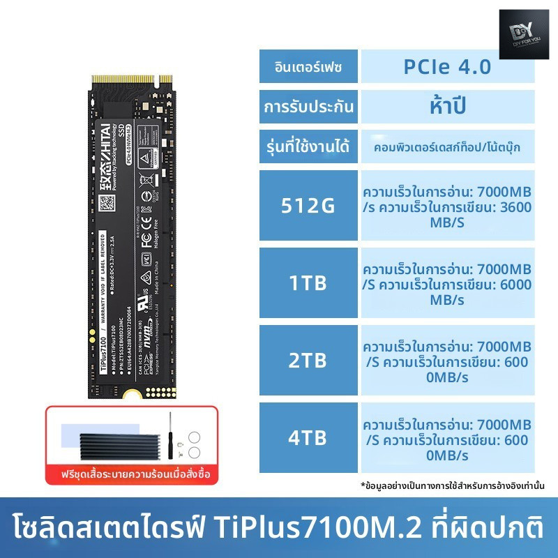 DIY FOR YOU m.2 ssd nvme m2 pcie 4.0 TiPlus7100 1/2/4TB  Solid State Drive SSD
