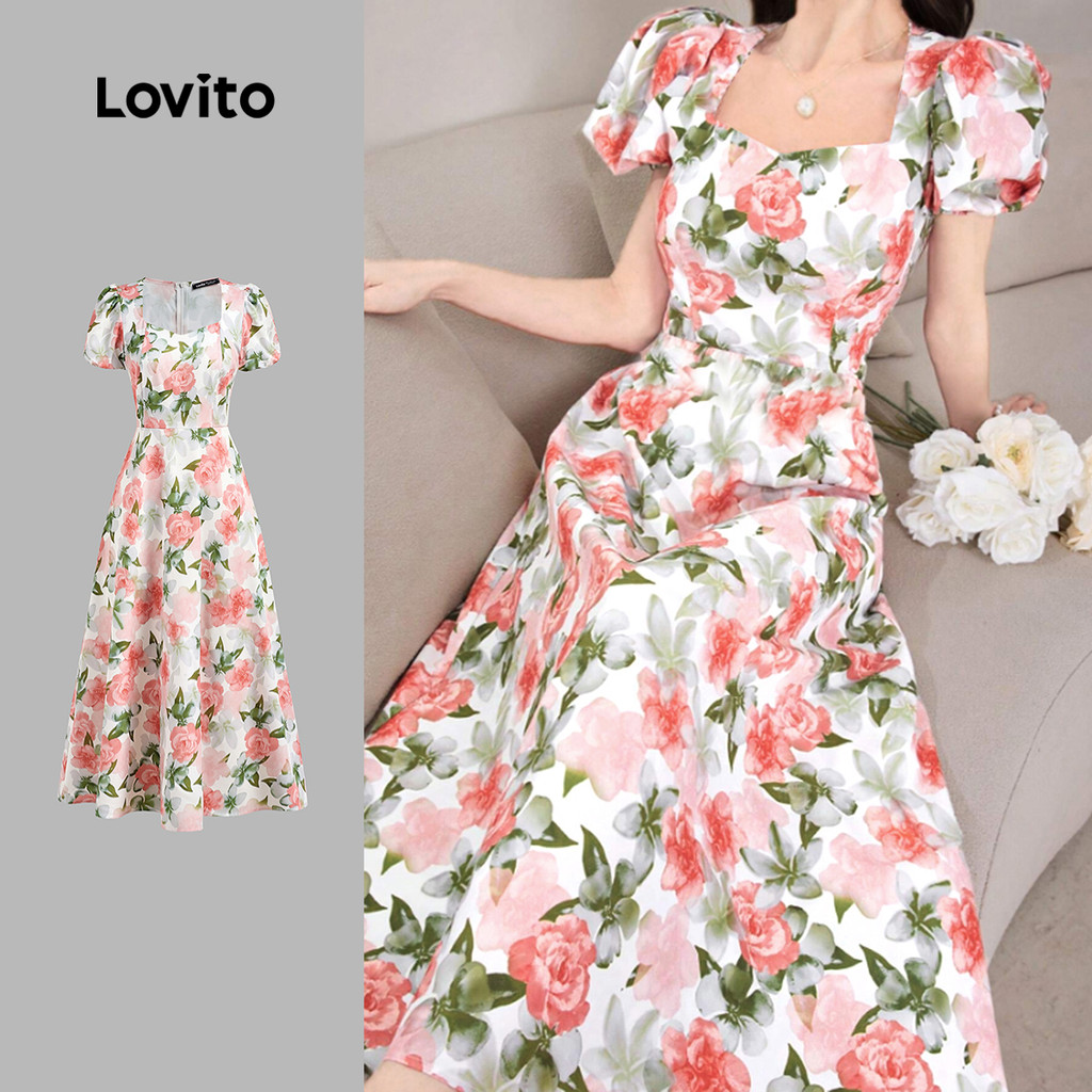 Lovito ชุดเดรสโบฮ์ เสื้อผ้าสปริง/ซัมเมอร์ สำหรับผู้หญิง L149ED397