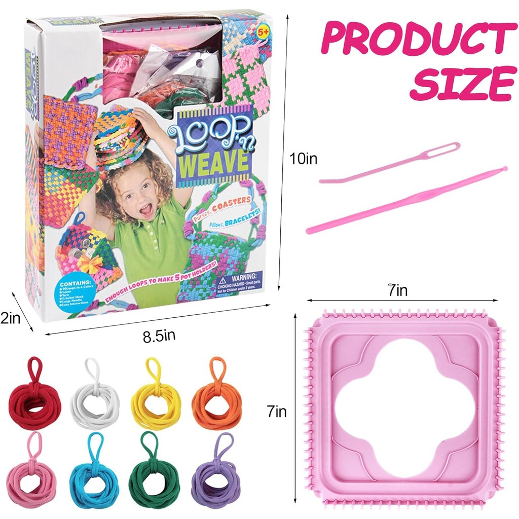 Heqxwl Weaving Loom Kit ของเล่น, 2-in-1 Square Buildable Loom ชุดถัก,งานฝีมือ DIY สําหรับเด็กและผู้ใ