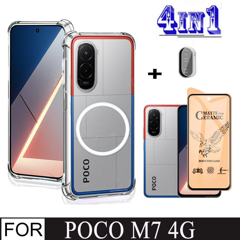 4In1 Poco M7 4Gกรณีสติกเกอร์แม่เหล็กกันกระแทกเคสโทรศัพท์สําหรับPoco F7 C71 C85 C75 เซรามิคFrostedฟิล์ม + เลนส์ฟิล์ม ราคา ถูกที่สุด ดีลบีเคเค