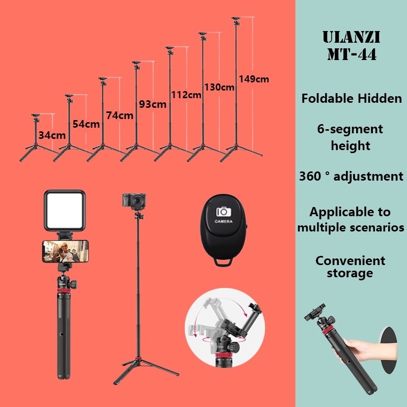 Ulanzi MT44 ขาตั้งกล้องโทรศัพท์แบบยืดได้ ไม้เซลฟี่ โทรศัพท์ Vlog ขาตั้งกล้อง ขาตั้งสตรีมมิ่งสด ขาตั้