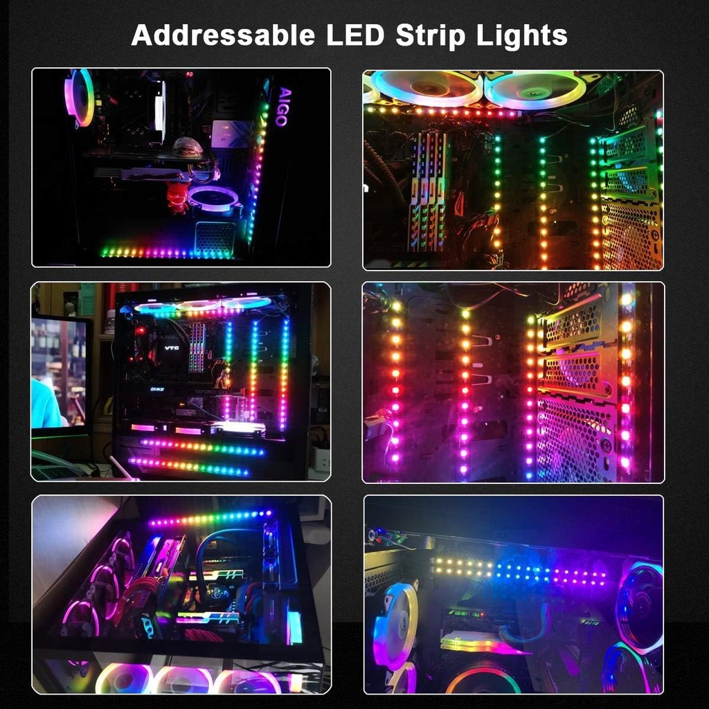 แอดเดรส RGB PC LED Strip, 2x13.8in 42 LEDs กระจาย Rainbow Magnetic ARGB Strip สําหรับ PC Case Lighti