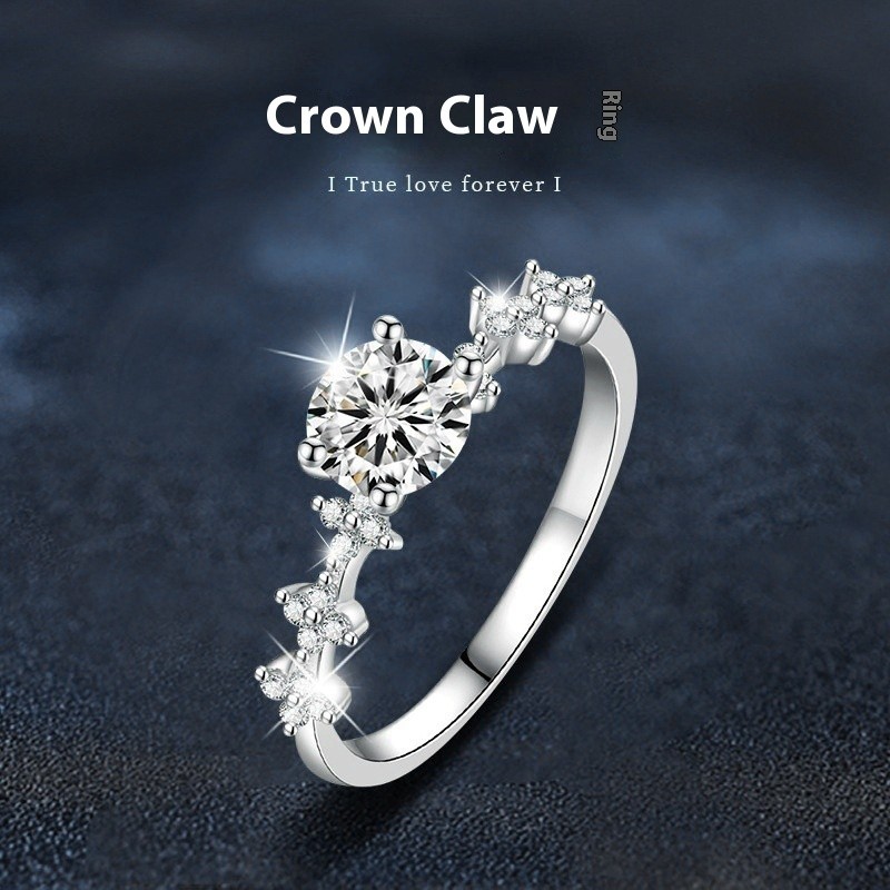 S925 เงินสเตอร์ลิง Moissanite Crown แหวนแฟชั่นสำหรับผู้หญิง