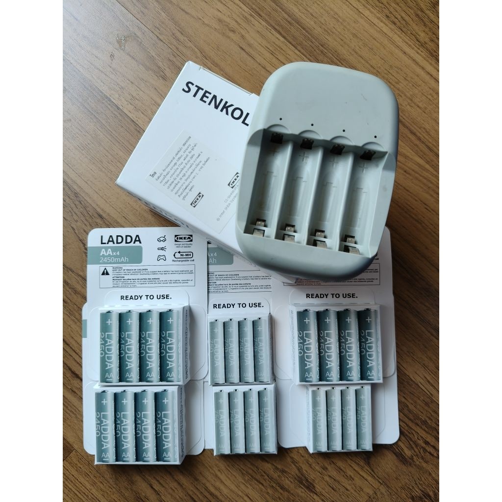 IKEAshopping IKEA LADDA  ถ่านชาร์จ ikea แท้ ถ่าน4ก้อน แบตเตอรีชาร์จไฟ AA  AAA  ที่ชาร์จแบต stenkol
