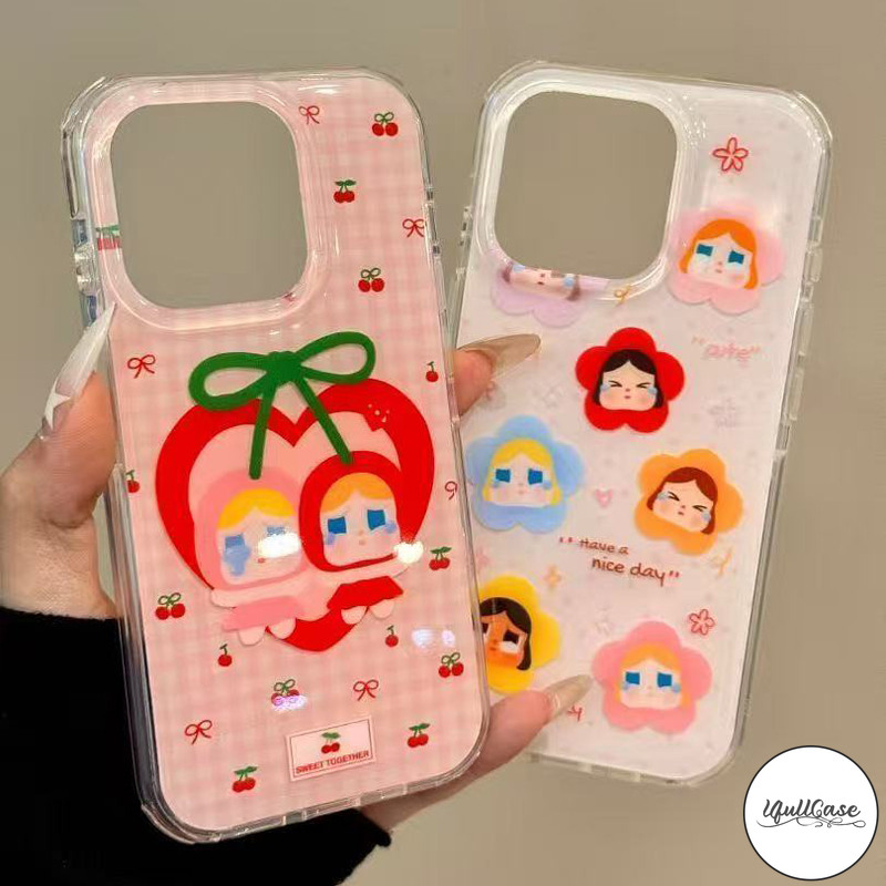 เหมาะสำหรับ IPhone 15 16 11 12 13 14 Pro Max XR XS X Max 7 8 15 Plus ดอกไม้เชอร์รี่ร้องไห้เด็กหญิง IMD ครอบคลุม