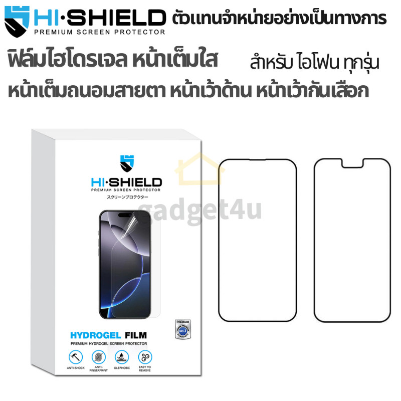Hishield Hydrogel ฟิล์มกันรอยด้านหน้า For iPhone 17 / Air / 16 / 15 / 14 / 13 / 12 / 11 / Pro Max / Plus
