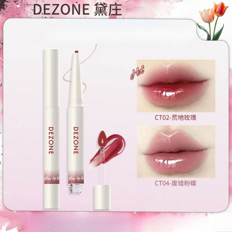 Dezone สองหัวลอย Light Sensitive Lip Glaze กระจกปากสีแดงดินสอปากทนทาน Moisturizing Pinch Lip ปากกาธร