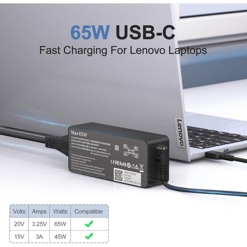 14FT ยาวประเภท C Charger 65W USB C สําหรับ Lenovo Thinkpad T480s T580s L580 L590 E580 E585, Chromebo