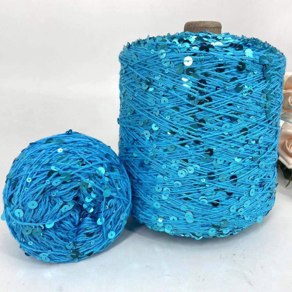 50G ผ้าฝ้าย Sequined เส้นด้าย 3 มม.+ 6 มม.หวีแฟนซีขนาดใหญ่ขนาดเล็ก Sequined เส้นด้ายถักถักมือ