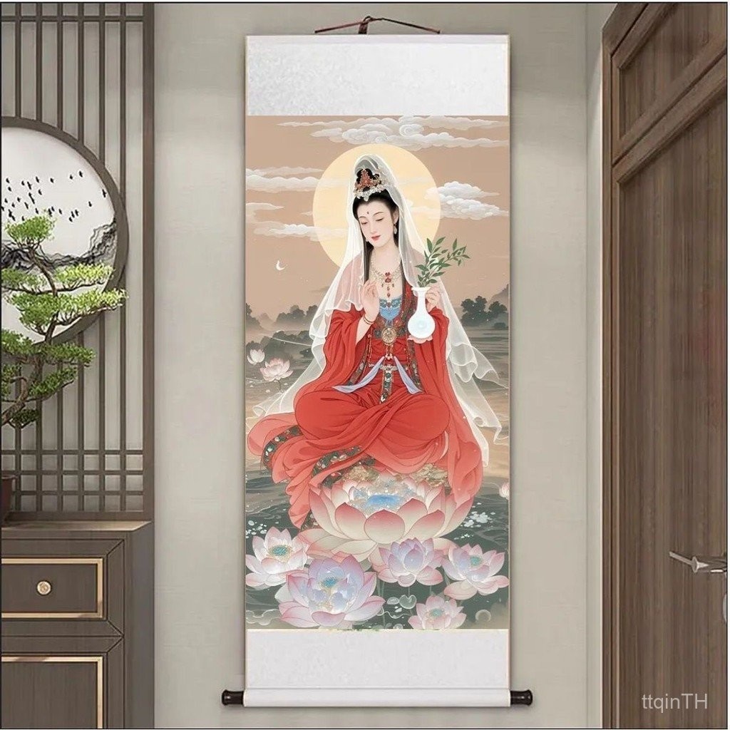 ภาพวาดพระโพธิสัตว์กวนอิมแบบใหม่จากจีน สร้างด้วยเทคนิคภาพวาดบนกระดาษข้าว สไตล์ยุคปัจจุบัน เหมาะสมแก่การบูชาและการตกแต่งภายใน