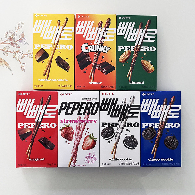 ของว่าง อาหารบิสกิตเกาหลี Lotte Tonsel Chocolate Bar 32g Pie Pale Strawberry Flavour Crispy Rice Off