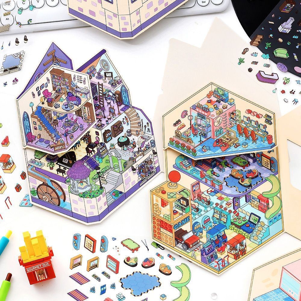 [KW] Hunted Mansion & Retro Arcade Landscape Sticker 3D Scene Sticker, สมุดภาพ, วารสาร, - GA 228–229