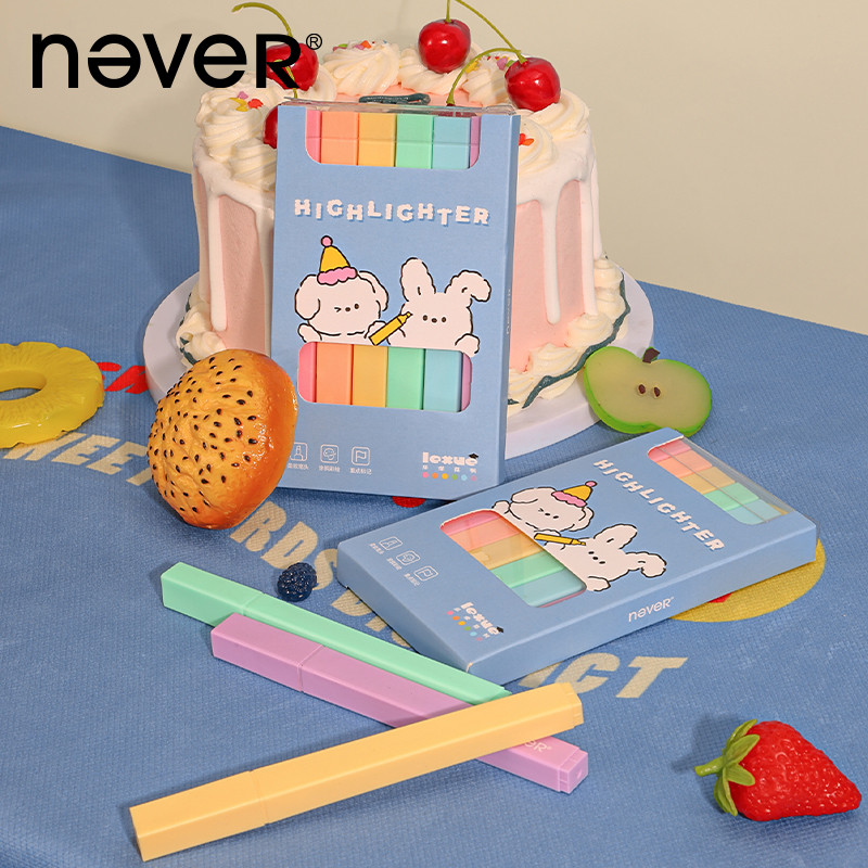 Never Fluorescent Pen Soft Tip Marker Pen นักเรียนประถม วาดจุดสําคัญ Oblique Hand Account Pen Salt S