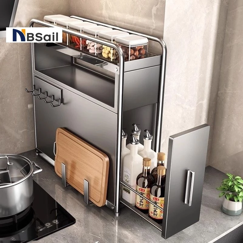 NBSail ชั้นวางเครื่องปรุงมีลิ้นชักสไลด์รางเงียบ สำหรับเคาน์เตอร์ครัว