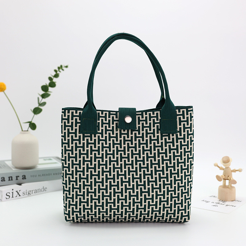 สไตล์ญี่ปุ่นเกาหลีถัก Wove Houndstooth กระเป๋าผ้าถัก Tote Bag