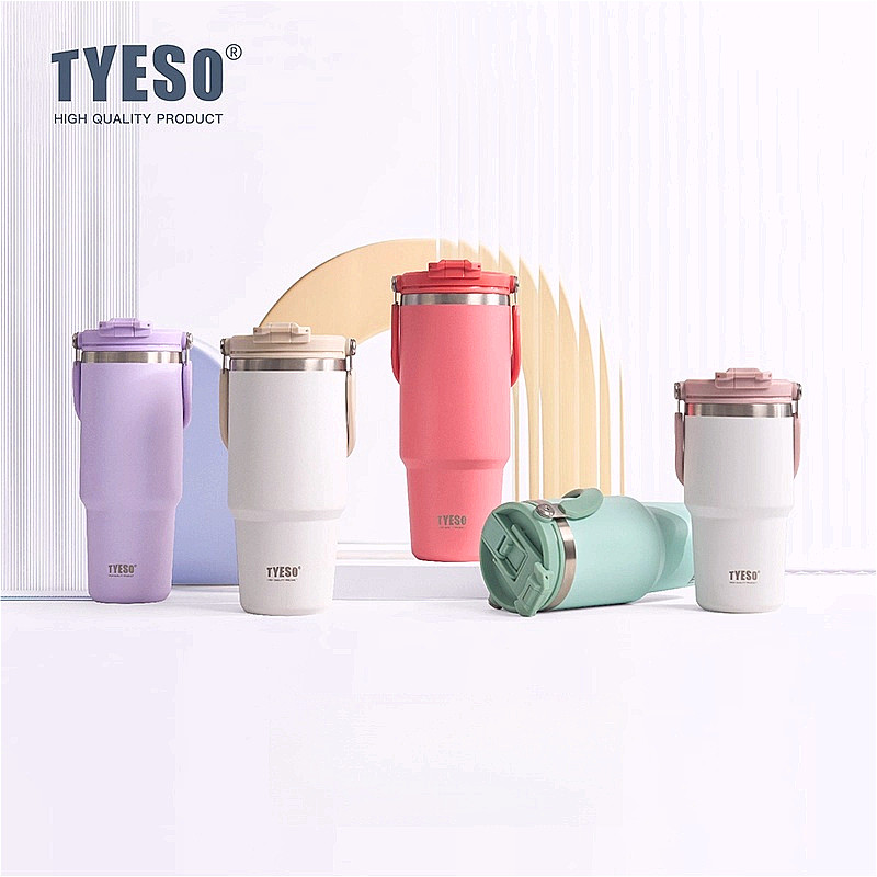 กระติกน้ำ TYESO แบบพกพามีที่ถือ หลายความจุให้เลือก 600/750/900 มิลลิลิตร เก็บความร้อนและความเย็นได้สองเท่า เหมาะสำหรับใส่เครื่องดื่มและใช้ในรถยนต์