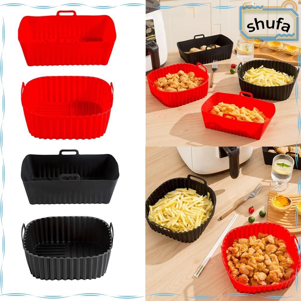 SHUFA ซิลิโคน Air Fryer Liners พร้อมที่จับสําหรับเตาอบ 4-7 QT, Air Fryer อุปกรณ์เสริมนํากลับมาใช้ใหม