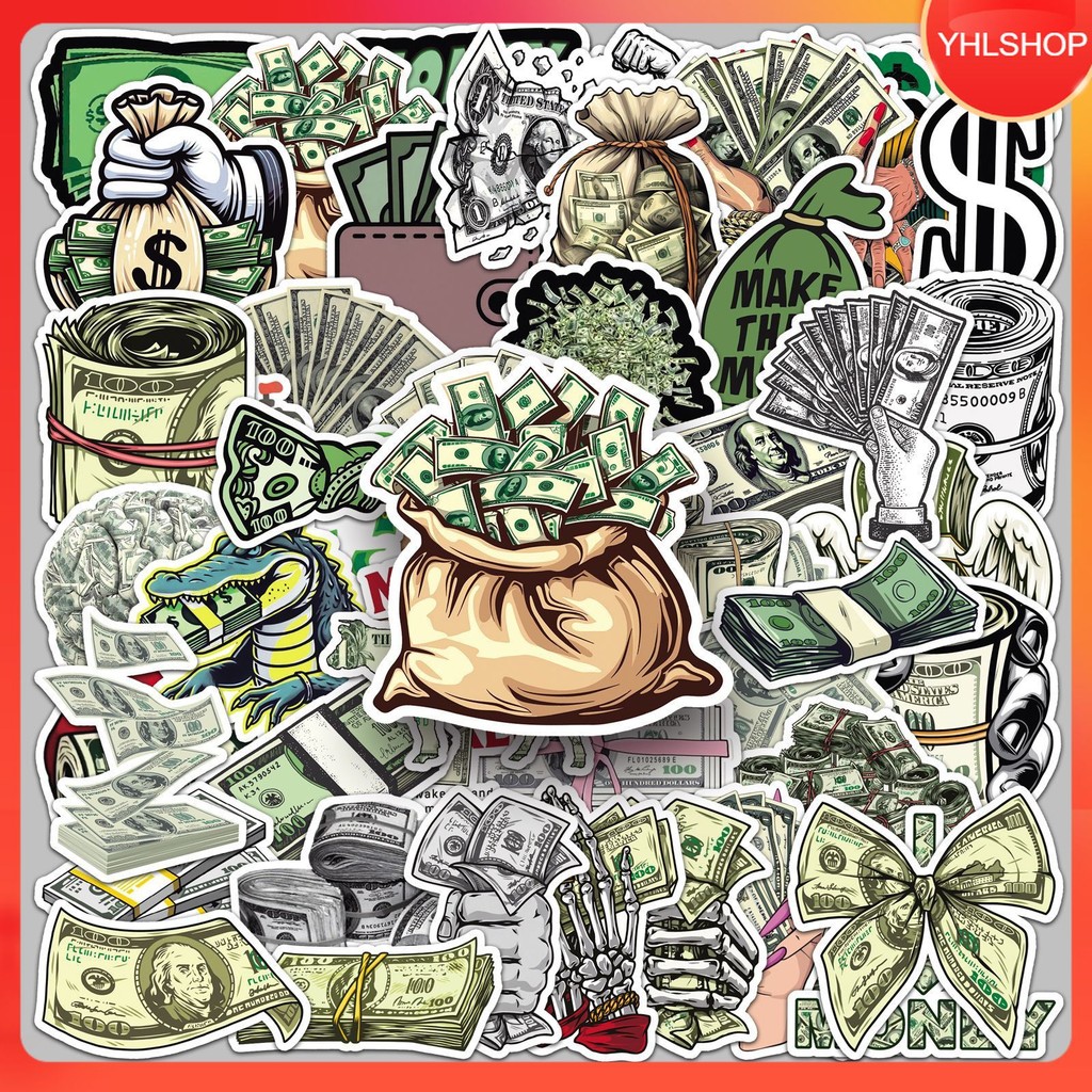 🎭พร้อมส่ง🎭 50แบบ Sticker การ์ตูน เงินดอลลาร์ สหรัฐอเมริกา Currency Dollar Sign Cartoon Money