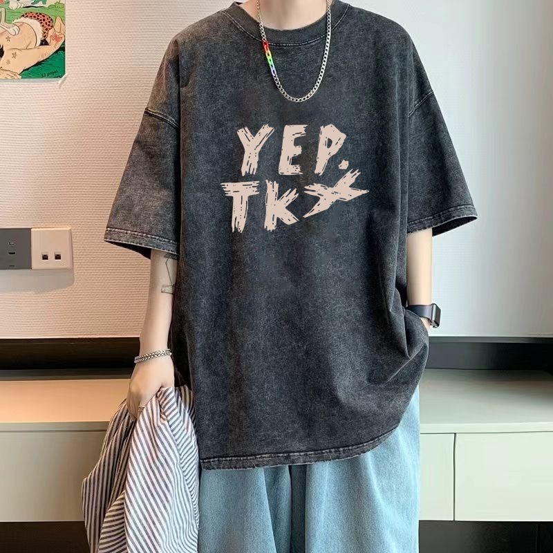 P23 Xinjiang 2025 สีคู่เส้นด้ายผ้าฝ้าย Distressed 23S-3XLWY0172-SX Cotton 32P25 แขนสั้นนับคุณภาพสูง 