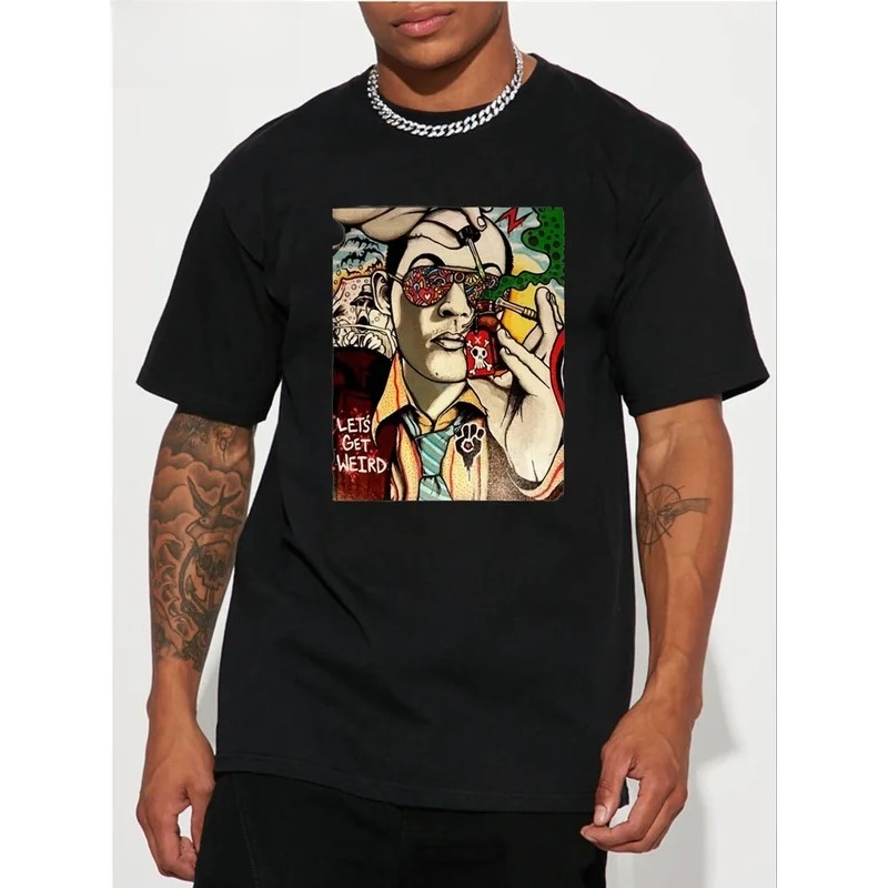 Street สไตล์ผู้ชายเสื้อยืด Fear และ Loathing ใน Las Vegas SDT GBL XTC Retro Harajuku Streetwear สีดํ