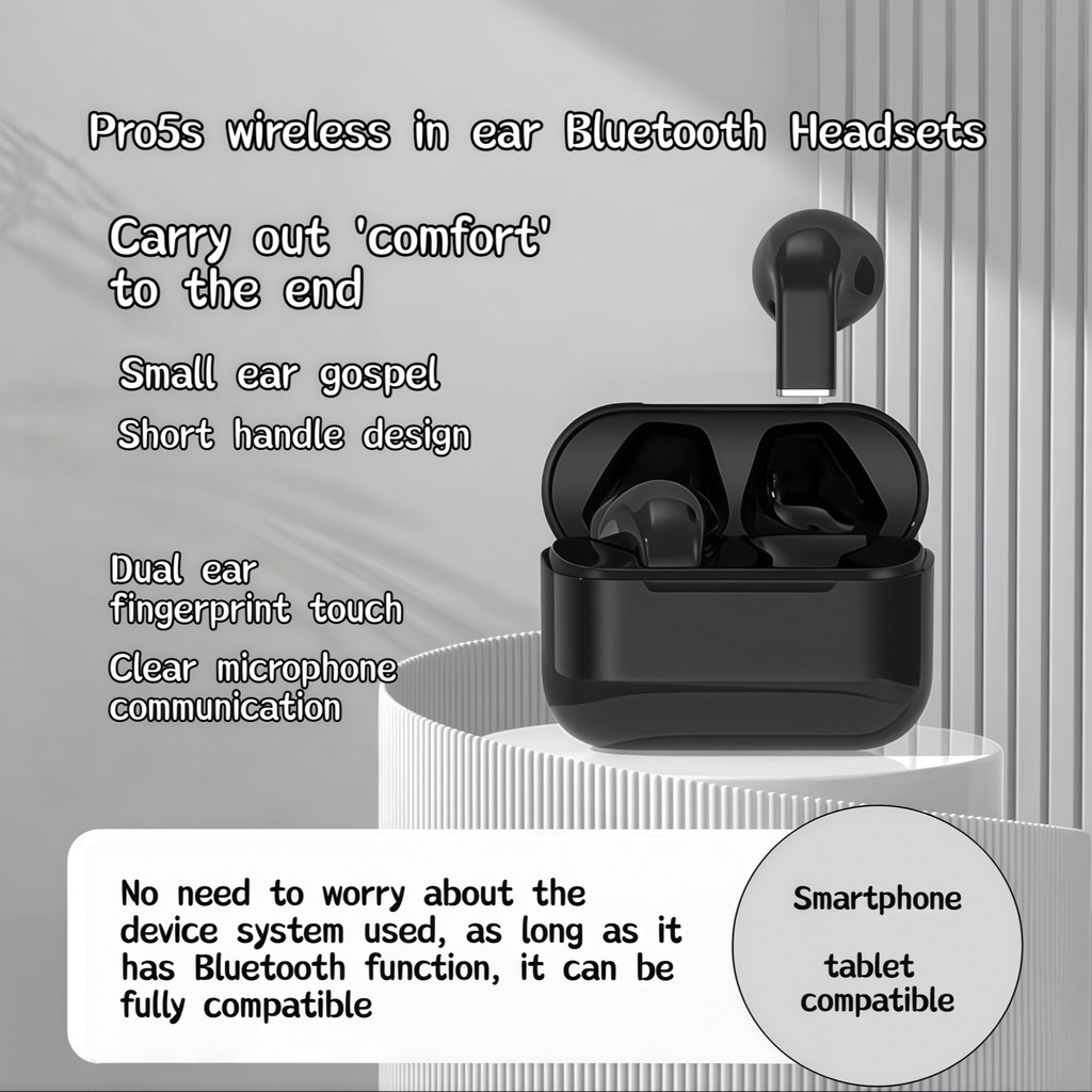 ที่อุดหูอินเอียร์ไร้สาย Pro5s mini พร้อมเอฟเฟกต์เสียงสเตอริโอไฮไฟ ไมโครโฟนในตัว รองรับการโทรและควบคุมแบบสัมผัส