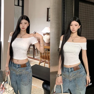 🤎Bra Queen🖤เสื้อไหล่ข้างหนึ่ง เสื้อยืดผ้าฝ้าย ความไม่สมมาตร สีพื้น แมทช์ง่าย ดูดีในการสวมใส่