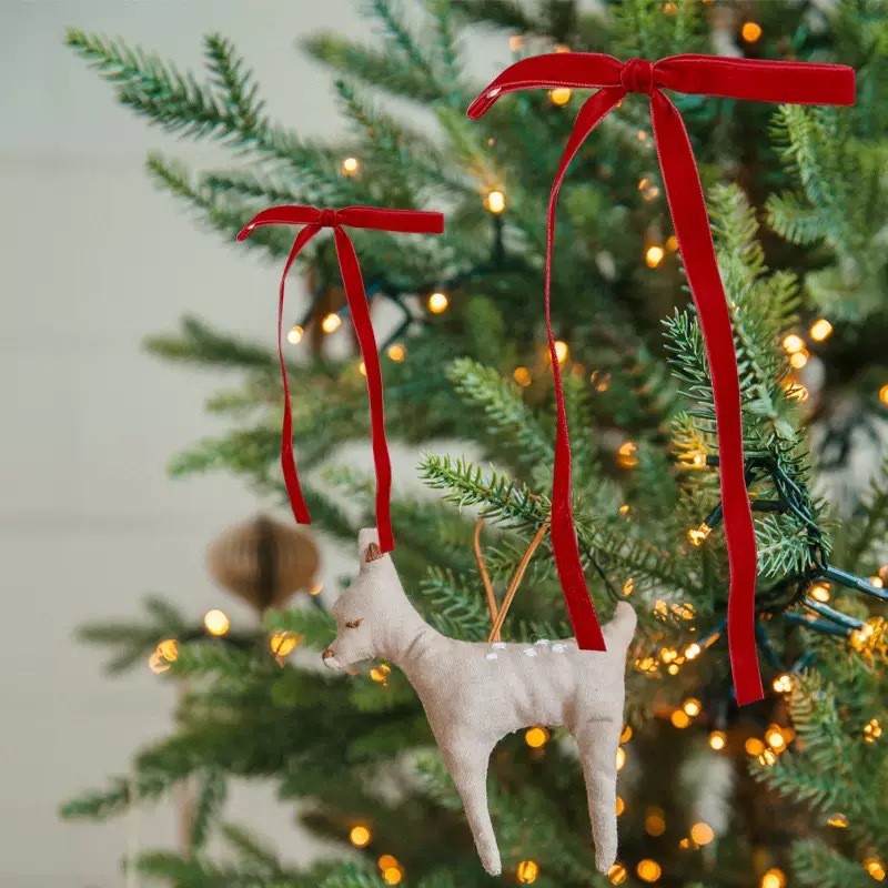 ริบบิ้นกํามะหยี่ Bowknot Christmas Tree Gift Packing Decorative 13cm