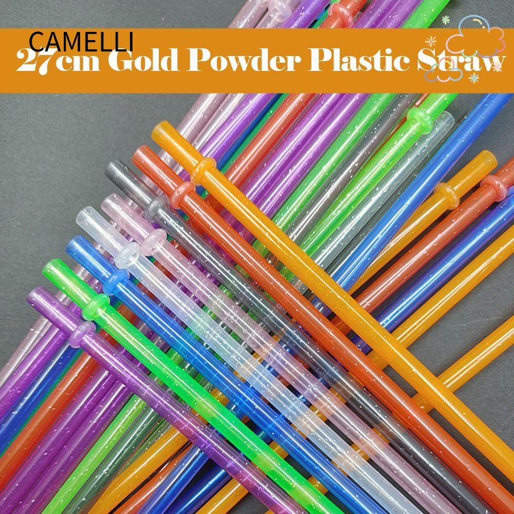 CAMELLI 1PC ผงทองหลอดพลาสติก, รถ Travel ถ้วยฟางแบบพกพา Glitter Straw, ของขวัญนํากลับมาใช้ใหม่ถ้วยอุป