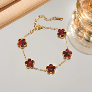 สร้อยข้อมือสแตนเลส Five-Leaf Clover แบบเรียบง่ายและเข้าได้กับทุกสไตล์ บุคลิกภาพหรูหราในแบบญี่ปุ่นและเกาหลี เป็นของขวัญวันเกิดที่เหมาะสม