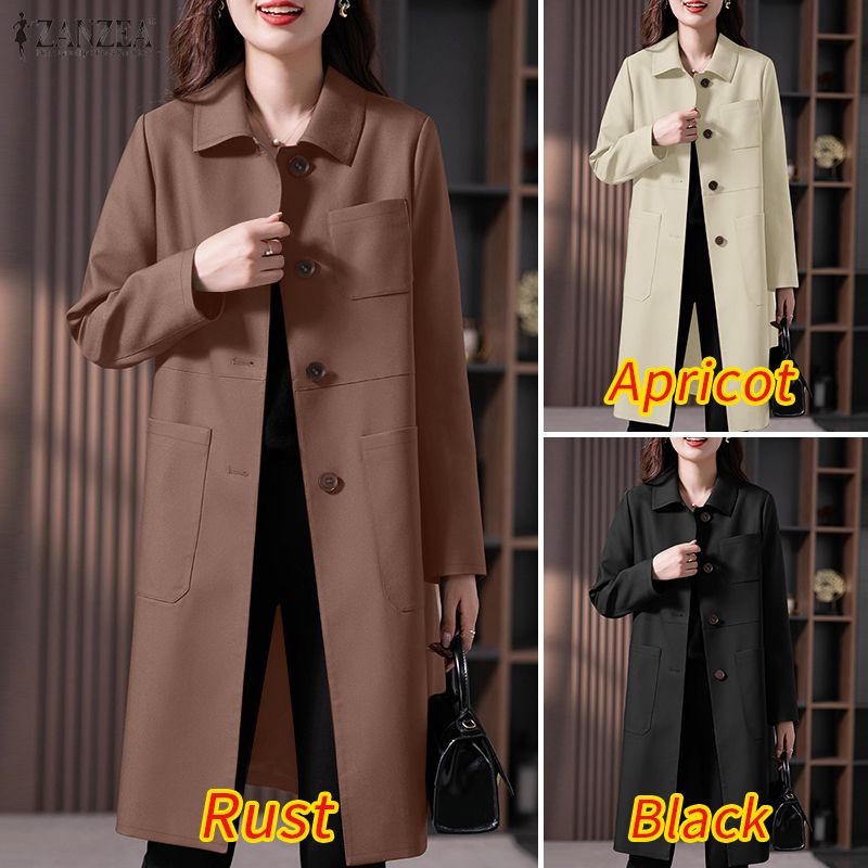 ZANZEA แจ็กเก็ตแขนยาวปุ่มเดี่ยวสำหรับผู้หญิง สไตล์เกาหลีและอังกฤษ แบบเรียบง่ายและทันสมัย