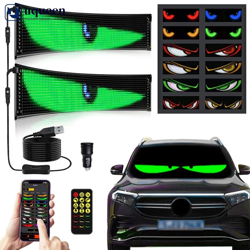 UQUEEN 2 ชิ้น Devil Eyes Light บลูทูธ APP ควบคุมกับ Car Charger DIY โปรแกรมยืดหยุ่นจอแสดงผล LED เลื่