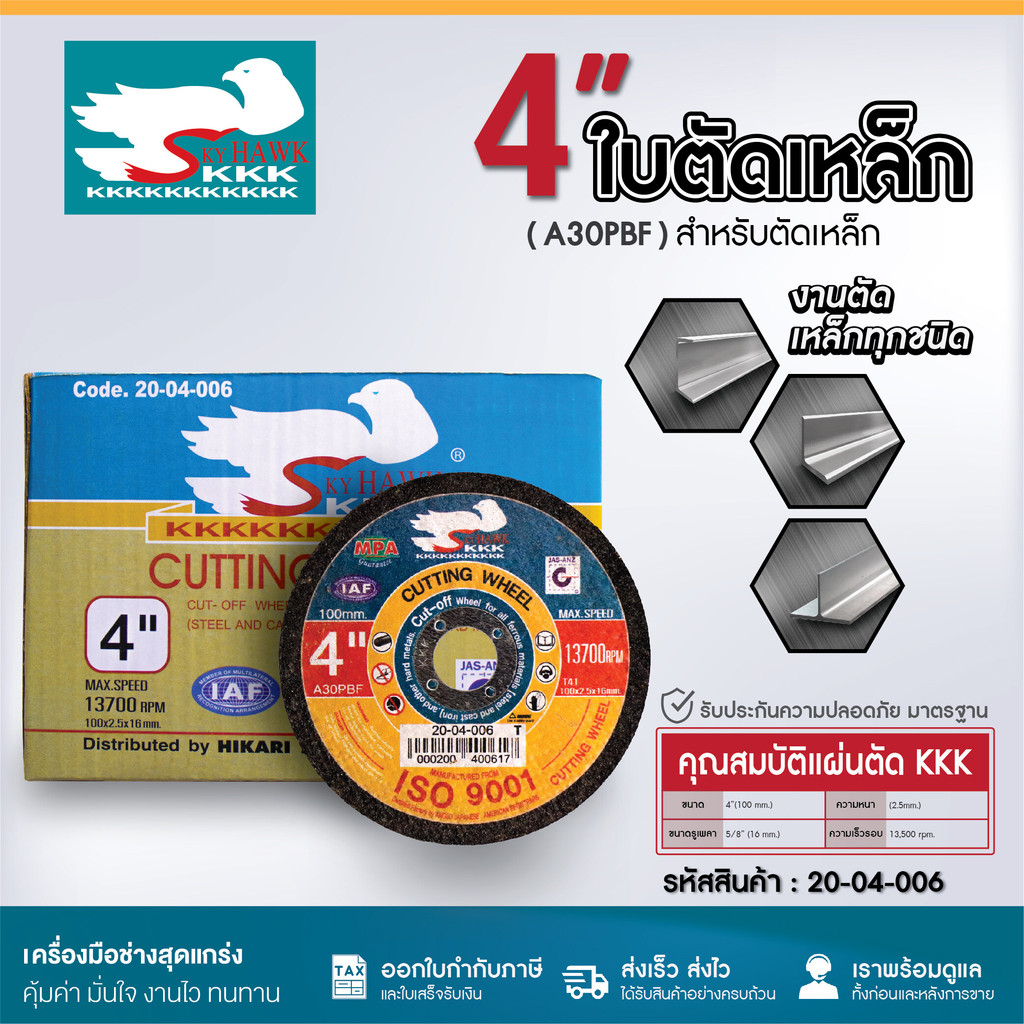 แผ่นตัดไฟเบอร์ NKT สีดำ ขนาด 4 นิ้ว (100x2.5x15mm.) จำนวน 1:50:200:400 ใบ